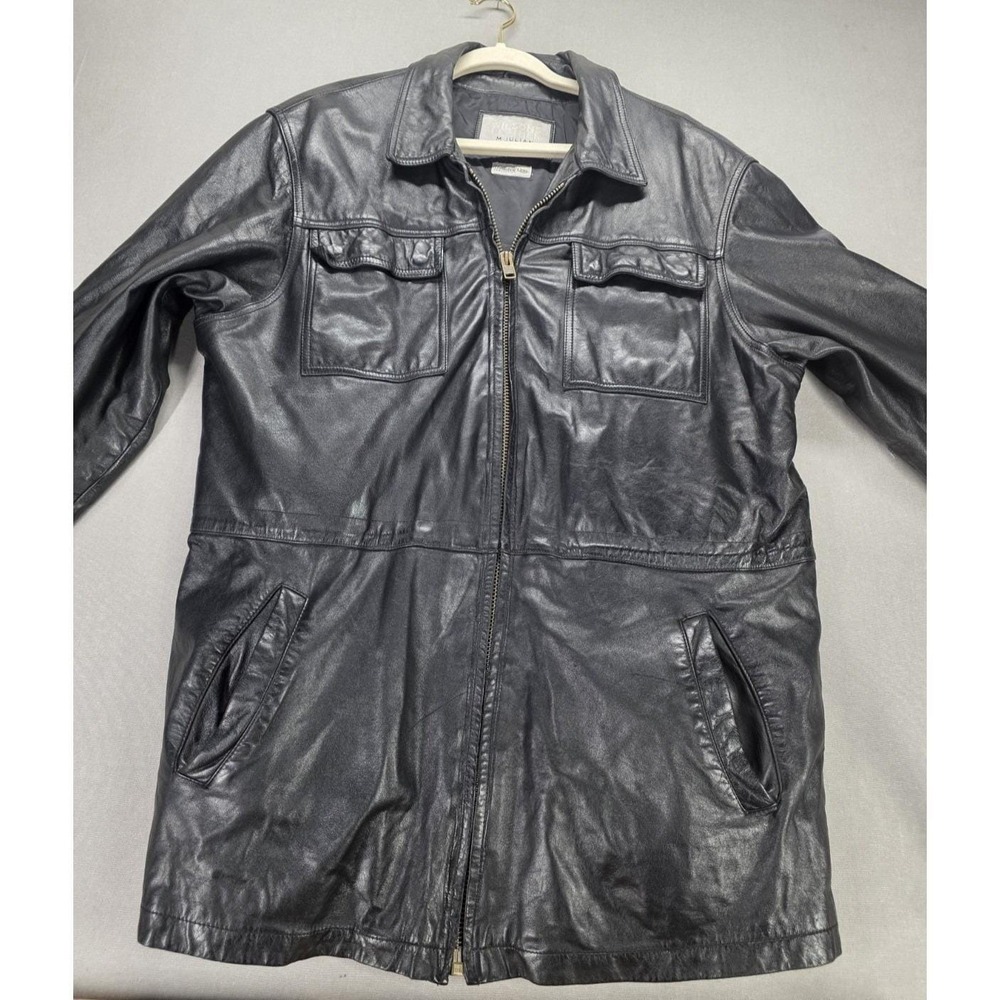 M Julian x Wilsons Leather Men Leather Trench Coat Black Vintage Y2K Gorpcore - Picture 1 of 16